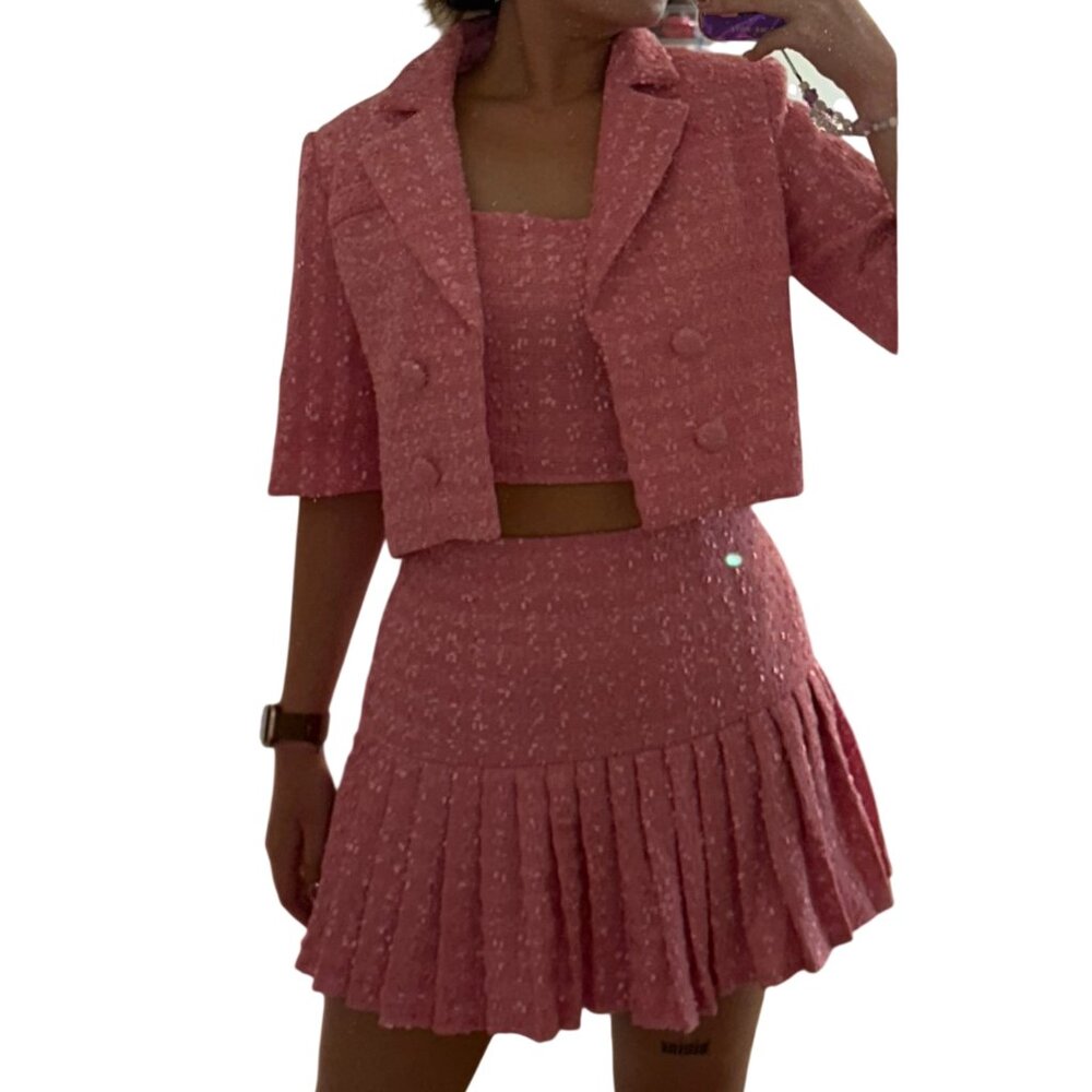 Preppy Pink Co Ord Set Tweed Finesse - Small